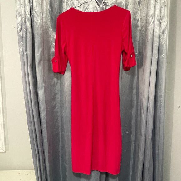 DRESSBARN Hot Pink Corporate Stretchy Wrap Dress Sz 6 - Picture 10 of 12